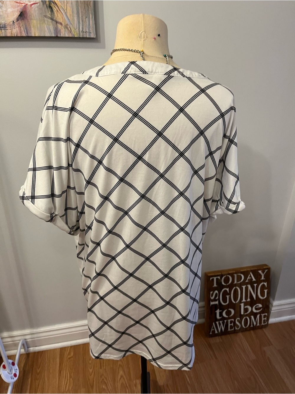 😍CLEARANCE 2 DYE 4 White Blouse with Black Windowpane Check 2X - Picture 4 of 9